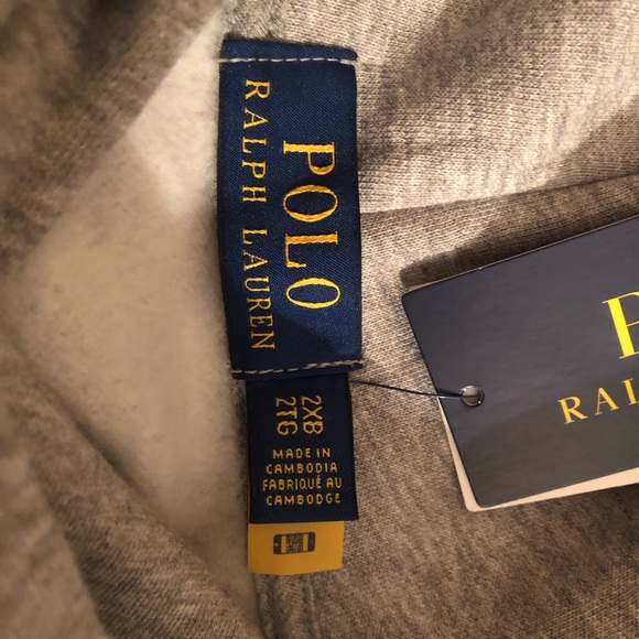 POLO RALPH LAUREN Bear Fleece Grey Hoodie. Size: 2XL, 2XB, 2TG